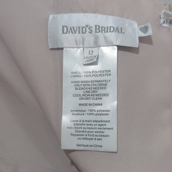 David's Bridal Strapless Crinkle Chiffon Dress Shade Biscot Women's Size 12 - Picture 7 of 9